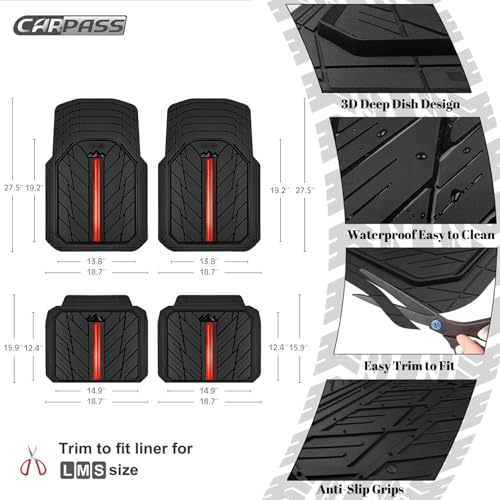 Metal Medium Rubber Floor Mats for Car Heavy Duty Car Mats All Weather (4 Count)