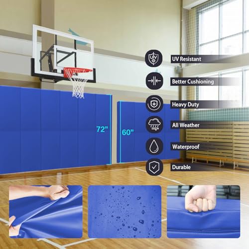 60" 72" High Gym Wall Padding 2" Thick Foam Basketball Court Wall Mount Protector for Garage Taekwondo Babyroom