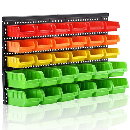 Wall Mounted Storage Bins Parts Rack 4 Colors Bin Organizer Garage Plastic Shop Tool (30 Count)