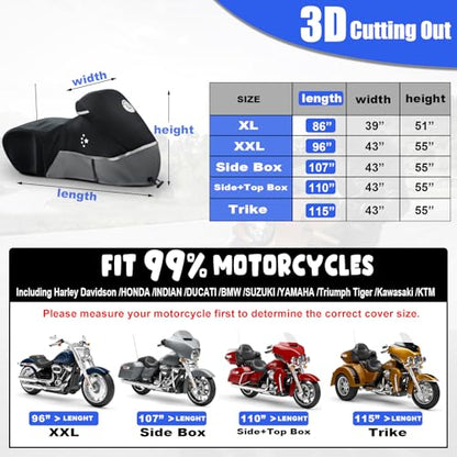 Motorcycle Cover 420D Heavy Duty Storage for Touring Models Harley Davidson Road King