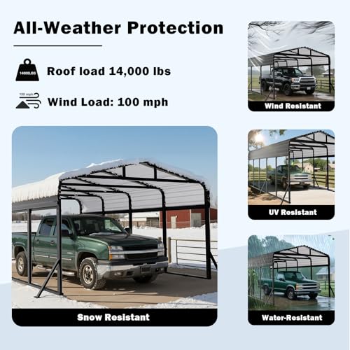 20x20 FT Metal Carport with Extra 6 Side Reinforcement Support Rods