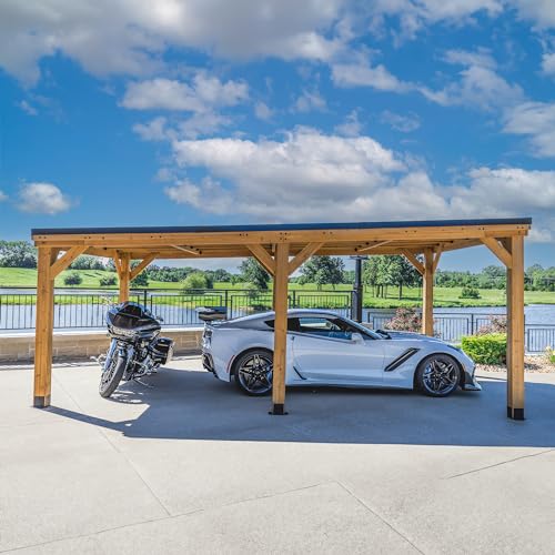 Kingsport 20' x 12' Cedar Wood Outdoor Carport Garage with Heavy