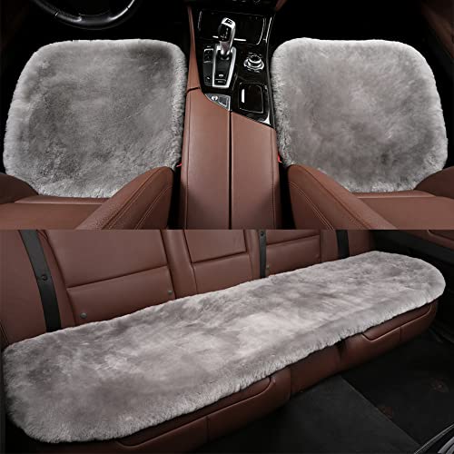 Genuine Sheepskin Car Seat Cushion Seat Covers for Cars Trucks SUV Comfort Seat Protector Pad for Car Driver Seat Car Accessories (3 Count)