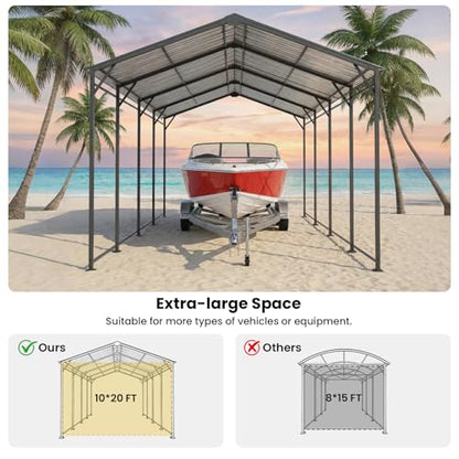 10 x 20 ft Metal Carport with Galvanized Steel Roof