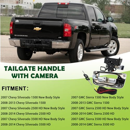Backup Camera Tailgate Handle Rear View Camera Liftgate Latch Handle with Key Lock Cylinder Compatible with 2007