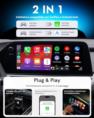 Wireless CarPlay Adapter for iPhone & Android 2026 Upgrade Ultra Mini 2 in1 Wired Android Auto to Wireless