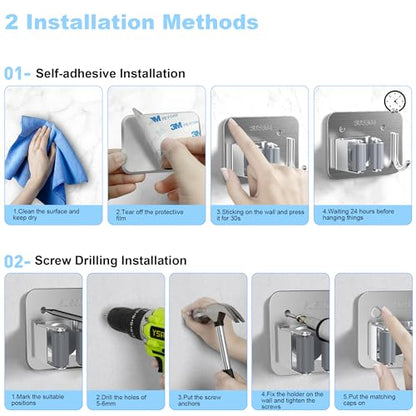 2 Pack Broom Holder Wall Mount (2 Count)