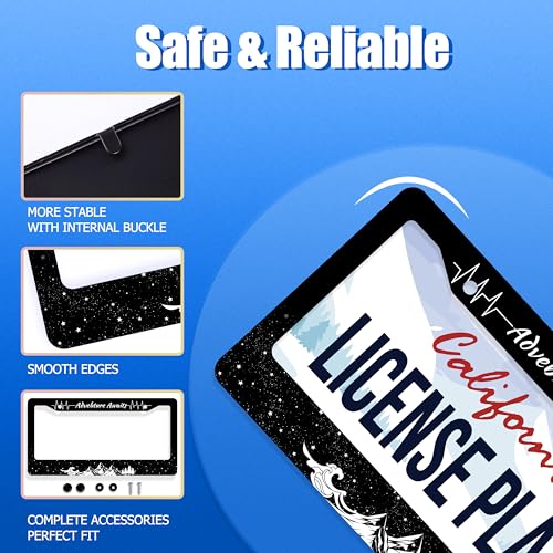 Advebture Awaits License Plate Frame Stainless Steel Car Accessory 6.3x12.3