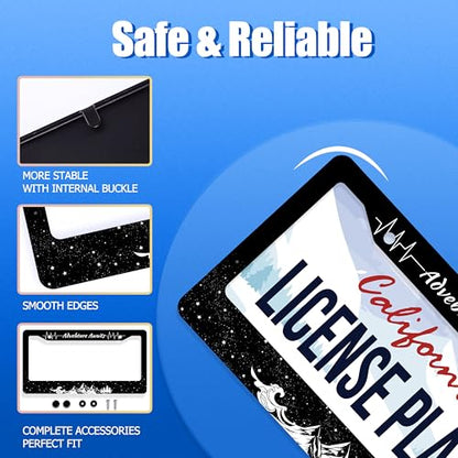 Advebture Awaits License Plate Frame Stainless Steel Car Accessory 6.3x12.3