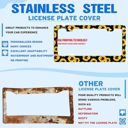 Sunflowers Flowers License Plate Frame Stainless Steel 6.3 X 12.2 Inch