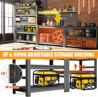 2pack Garage Shelving Heavy Duty Metal Garage Storage Shelves Organizer for Heavy Tools and Equipment (5 Count)