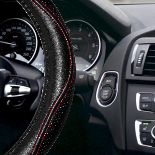 Top Grade Black Genuine Leather Steering Wheel Cover Women Men