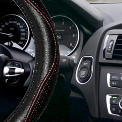 Top Grade Black Genuine Leather Steering Wheel Cover Women Men