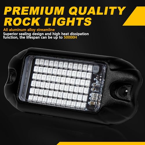 4Pods Pure Red LED Rock Lights 72 pcs LEDs high Power Rock Lights Neon Underglow Light for Car Trucks ATV UTV SUV Boat Underbody Glow Trail Rig Lights IP68 Waterproof