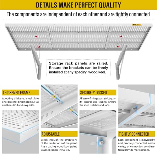 4Pack 1.64x4ft Adjustable Metal Garage Wall Shelving Heavy Duty Garage Storage Shelf Wall Mounted White (4 Count)