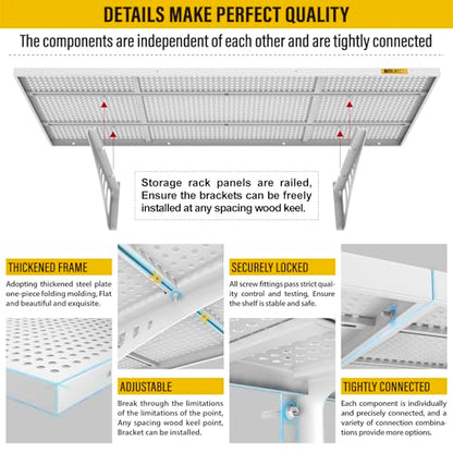 4Pack 1.64x4ft Adjustable Metal Garage Wall Shelving Heavy Duty Garage Storage Shelf Wall Mounted White (4 Count)