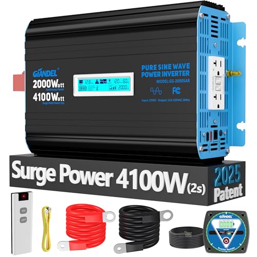2000 Watt Pure Sine Wave Power Inverter 12V DC to 120V AC