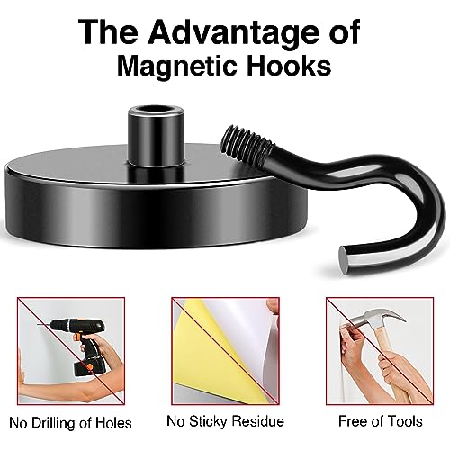 Magnetic Hooks Heavy Duty 170LB+ Strong Black Magnets Hook