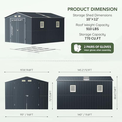 10 x 12 FT Metal Storage Shed for Backyard