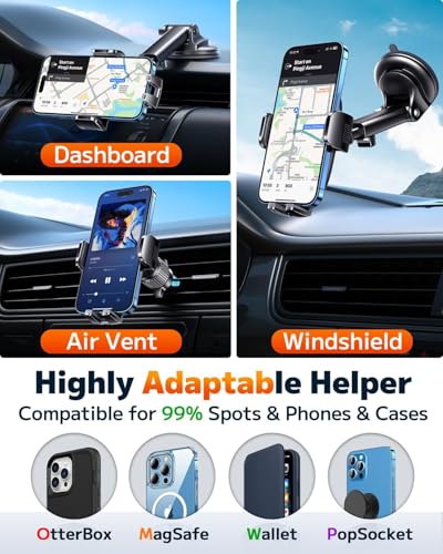 Car Phone Holder Mount Phone Mount for Car Windshield Dashboard Air Vent Universal Hands Free Automobile Cell Phone Holder Fit for iPhone Smartphone Camera Mounts