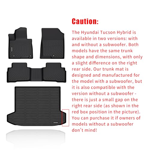 Floor Mats & Cargo Liner for 2026 2025 2024 2023 2022 Hyundai Tucson Hybrid Car Mats Cargo Mat Trunk Mat Tucson Hybrid All Weather Floor Mats Trunk Liner Black Accessories
