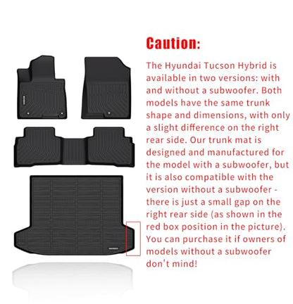 Floor Mats & Cargo Liner for 2026 2025 2024 2023 2022 Hyundai Tucson Hybrid Car Mats Cargo Mat Trunk Mat Tucson Hybrid All Weather Floor Mats Trunk Liner Black Accessories