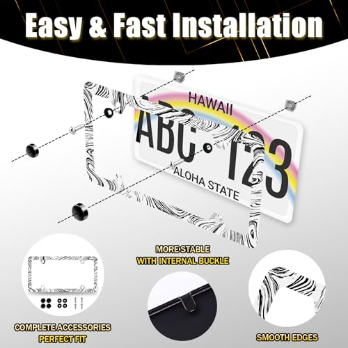 Stainless Steel Abstract Marble Print License Plate Frame 12.3 x 6.3 Inch