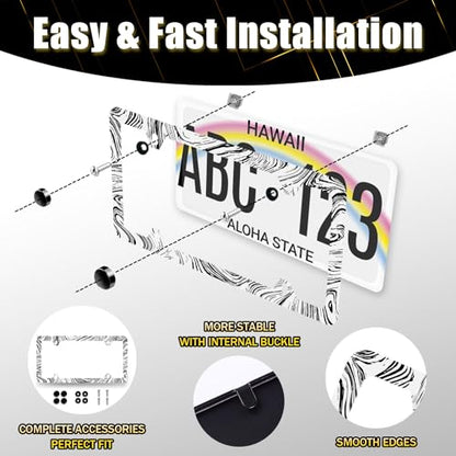 Stainless Steel Abstract Marble Print License Plate Frame 12.3 x 6.3 Inch