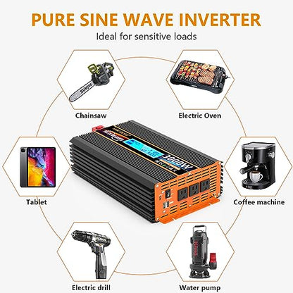 3000 Watt Pure Sine Wave Power Inverter 24V DC to 110V 120V Converter for Family RV Off Grid Solar System Car with Type