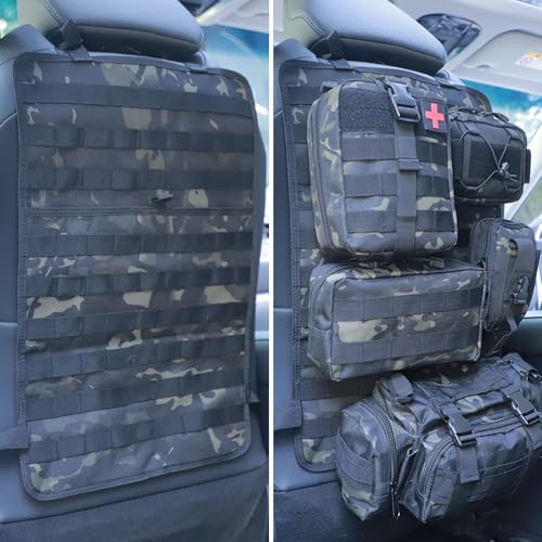 Universal Tactical Seat Back Organizer Vehicle Molle Panel Organizer Storage Bag with 5 Detachable Molle Pouch for All Vehicel Such as Jeep