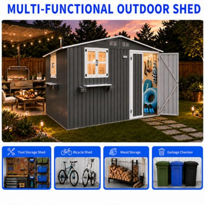 10x8 FT Outdoor Storage Shed with 2 Clear Windows