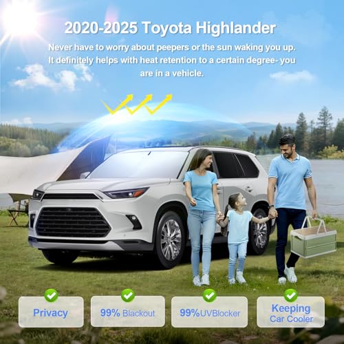 8pcs Car Window Shades for Toyota Highlander 2020 (8 Count)