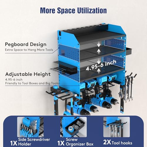 Heavy Duty Power Tool Organizer Wall Mount with Charging Station