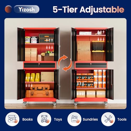 Metal Garage Storage Cabinet with Locking Doors and Adjustable Shelves