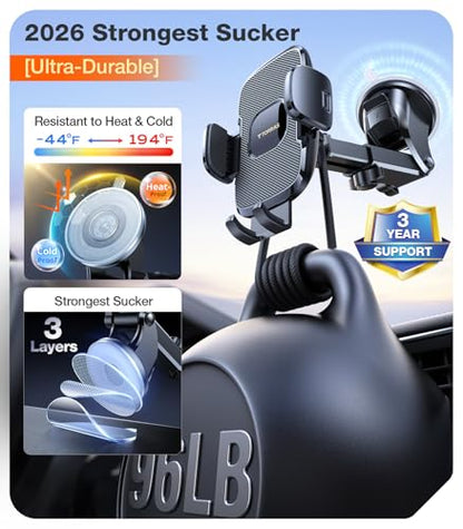 Ultra Durable Phone Holders for Your Car【96+LBS Strongest Suction】 Car Phone Holder Mount