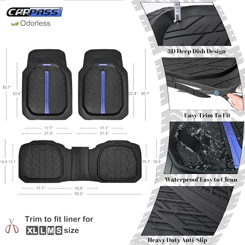 Tire Tread DeepDish Rubber Floor Mats for car Heavy Duty car mats All Weather (3 Count)
