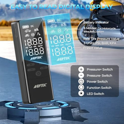 Tire Inflator Portable Air Compressor Pressure Gauge Electric