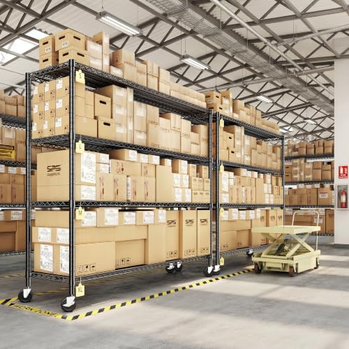 75.62" H Storage Shelves 2480LBS Garage Shelving with Wheels Heavy Duty Metal Shelving for Storage Adjustable Pantry Shelf for Kitchen Garage Commercial (2 Count)