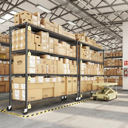 55.52''W Storage Shelves 2480LBS Wire Shelving Unit with Wheels Heavy Duty Metal Shelves for Storage Adjustable Garage Storage Rack Pantry Shelf (3 Count)