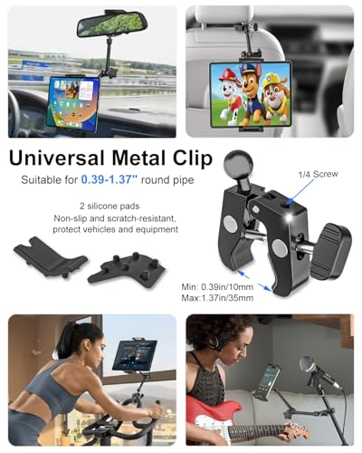 Rearview Mirror Tablet Holder for Car [Metal Magic Arm] Universal Metal Clip Rear View Mirror Tablet Mount