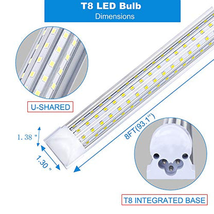 20-Pack) 8ft LED Shop Light Fixture, 144W 18000LM 6000K, Cold White, U Shape, Clear Cover, Hight Output, Linkable Shop Lights, T8 LED Tube Lights, 8 LED shop lights for garage 8 foot with plug