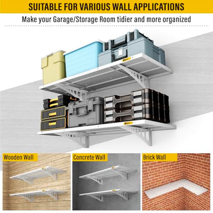 2Pack 1.64x4ft Adjustable Metal Garage Wall Shelving Heavy Duty Garage Storage Shelf Wall Mounted White (2 Count)