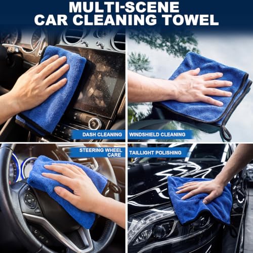 20 Pcs Microfiber Car Drying Towels Microfiber Cleaning Cloth 800 GSM Thick Plush Cleaning Dusting Cloth Auto Detailing Absorbent Towels Rags for Car Household Kitchen Window (20 Count)
