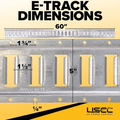 E-Track, Made in USA, 12 Gauge Steel 5 FT Galvanized Rails (2-Pack) - Horizontal E-Track Rails for Trailers, Garages, Cargo Vans - 6,000 Pounds Break Strength Per Slot (2 Count)