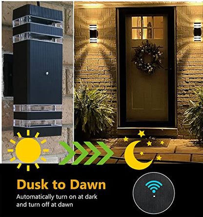 2 Pack Dusk to Dawn Outdoor Wall Lights Modern Black Up Down Porch Lights (2 Count)