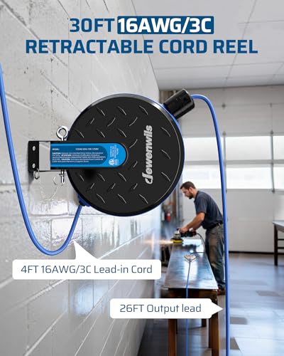Ceiling Wall Mount Retractable Extension Cord Reel with 30FT Cord