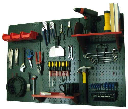 Pegboard Organizer 4 ft. Metal Pegboard Standard Tool Storage Kit with Green Toolboard and Red Accessories