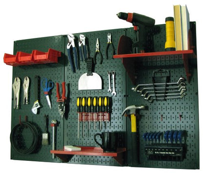 Pegboard Organizer 4 ft. Metal Pegboard Standard Tool Storage Kit with Green Toolboard and Red Accessories