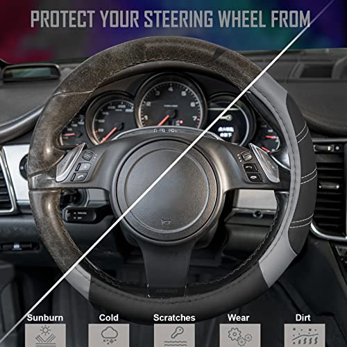 Line Rider Microfiber Leather Sporty Steering Wheel Cover Universal Fits for 95% Truck