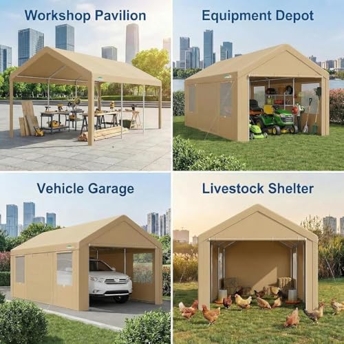 10x20 FT Heavy Duty Carport with Galvanized Frame